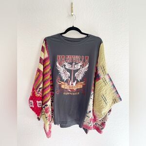 Up cycled Kimono Western graphic, Cash Nirvana Kantha Patchwork graphic band T’s